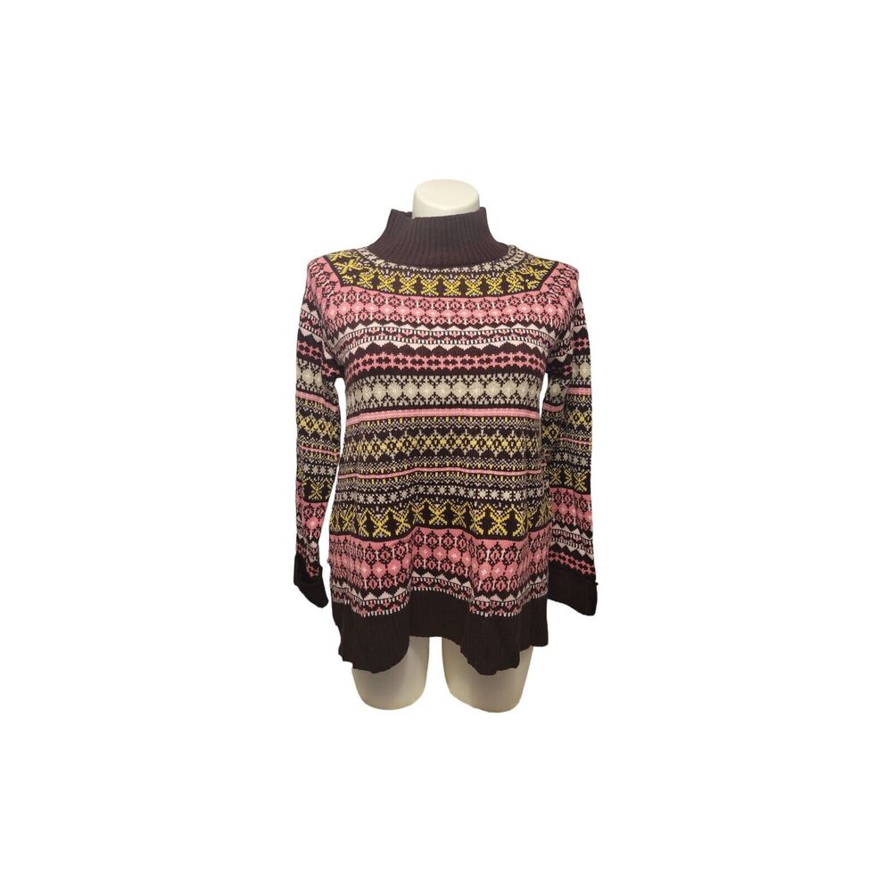NYC Turtleneck Sweater Women L Pink Multi Winter Fall Soft